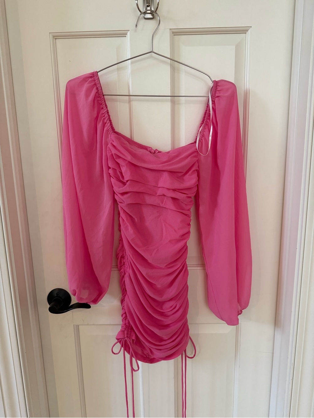 Hello Molly Dress Pink Ruched Long Sleeve Mini Dress NWT Size XS